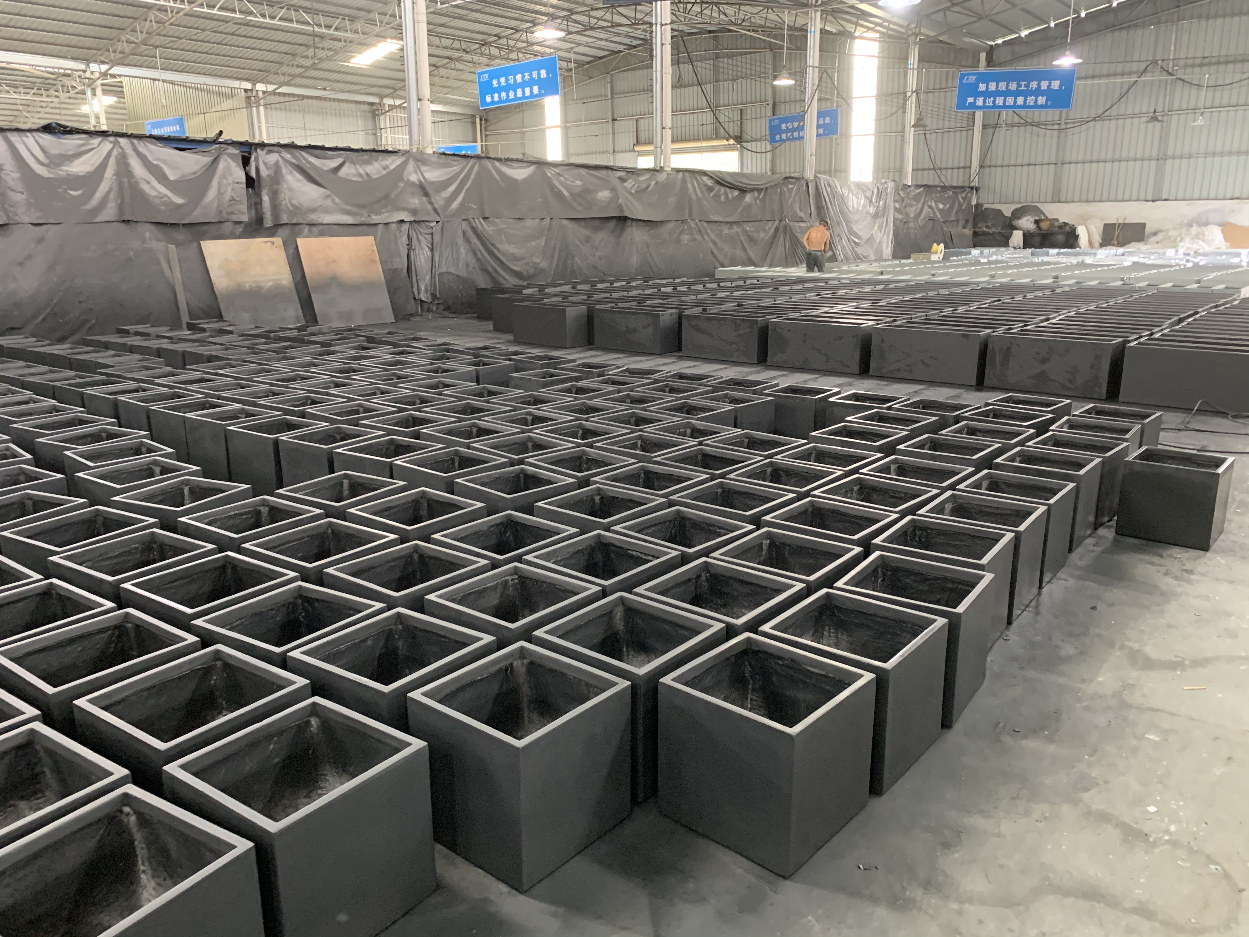 Fiber clay planter pots in production