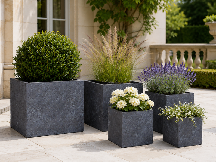 Texa Graphite square fiber clay planter pots