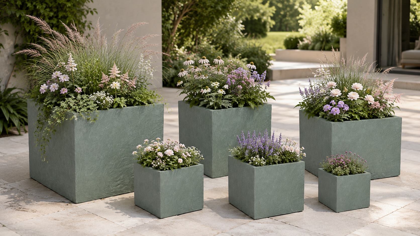 Texa green square fiber clay planter pots