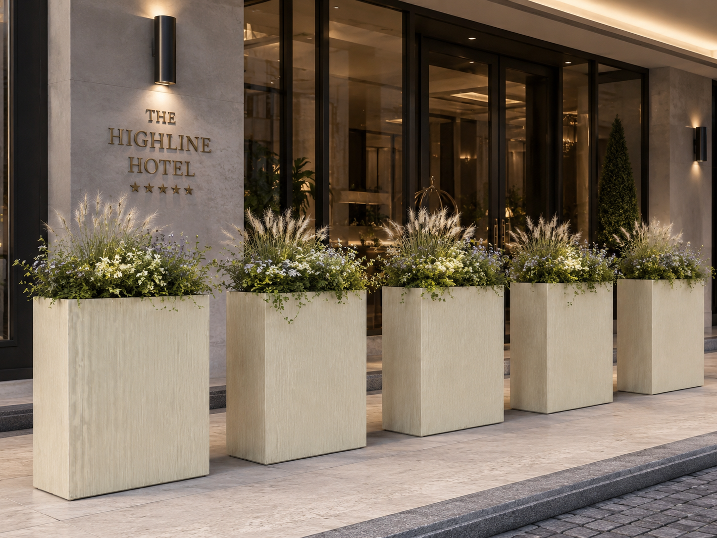 Line texture divider planters for hotel entrance