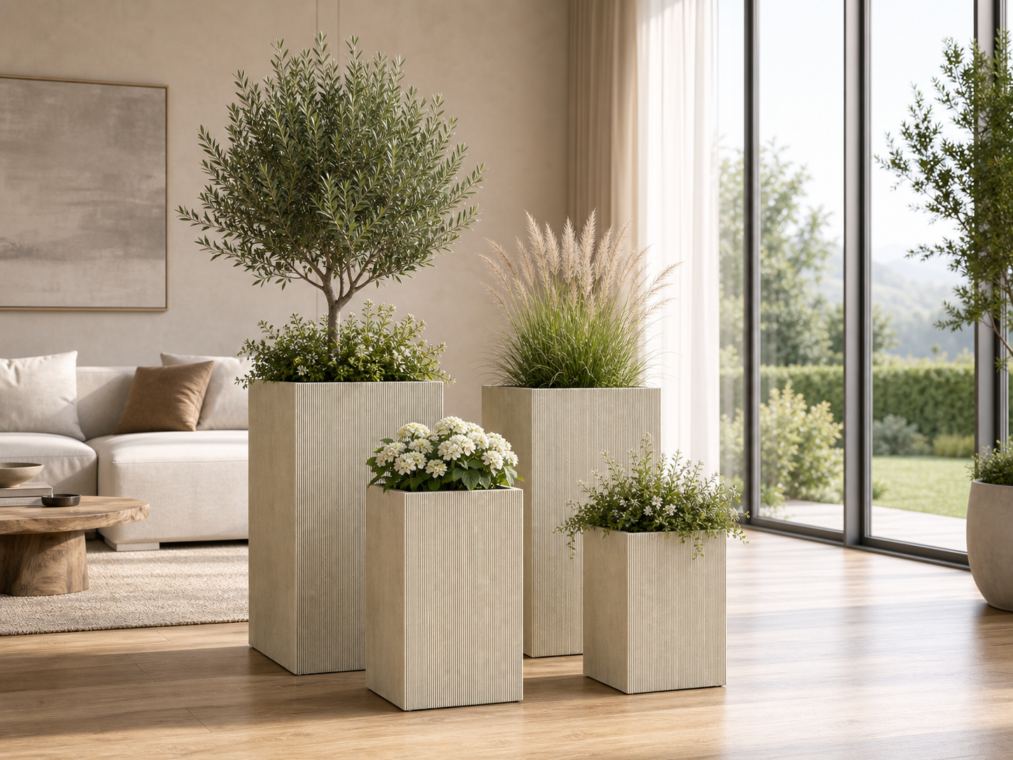 Line texture tall cube planter pots indoor use