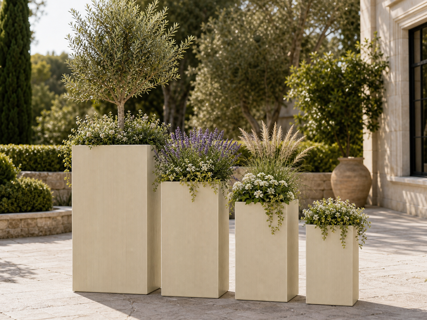 Line texture tall cube planter pots garden use