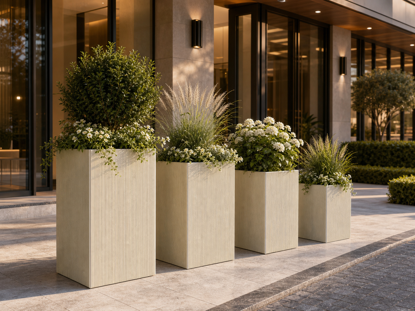 Line texture tall cube planter pots commercial use