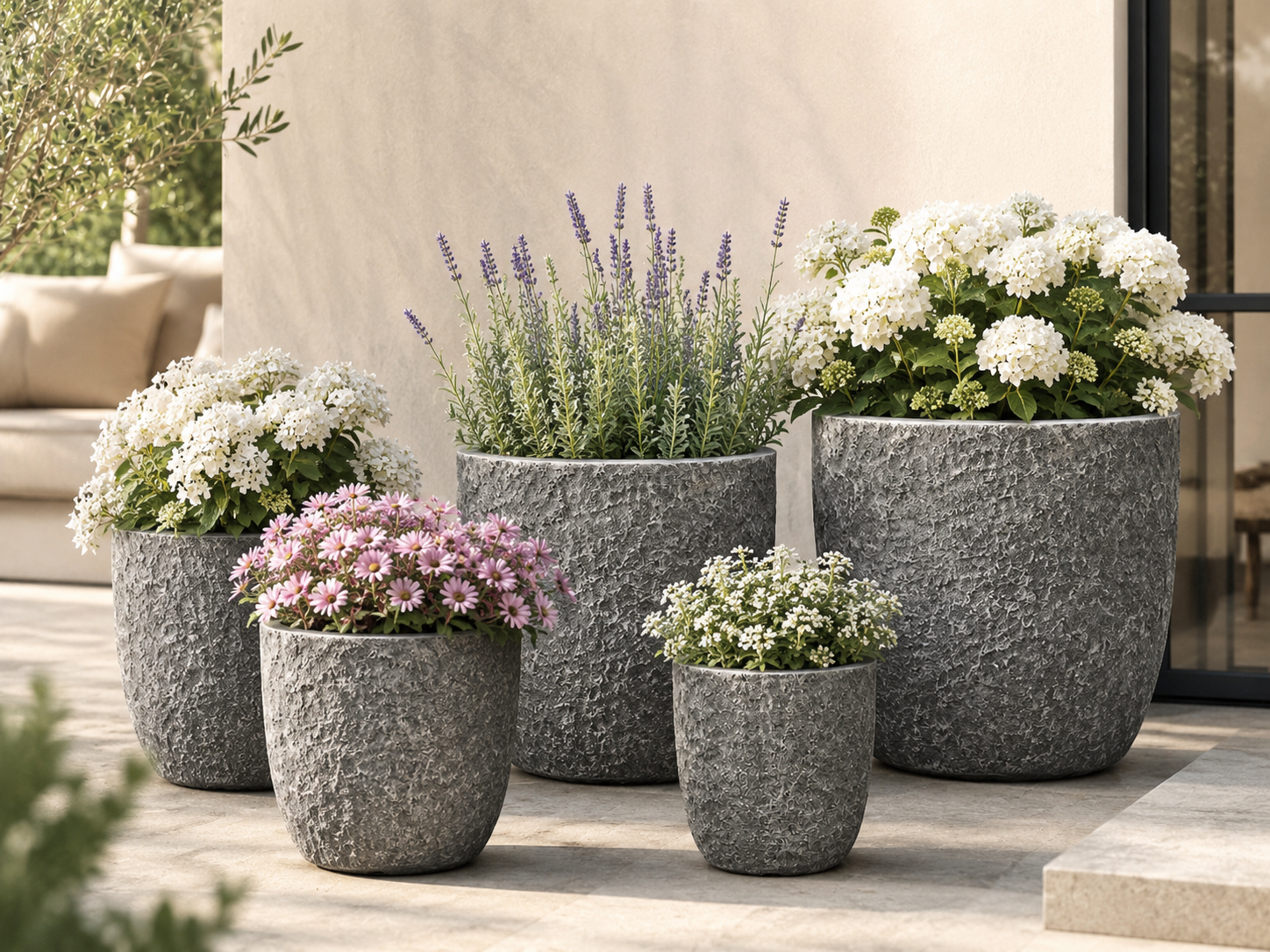 Kansa Texture fiber clay planters for garden center and patio display