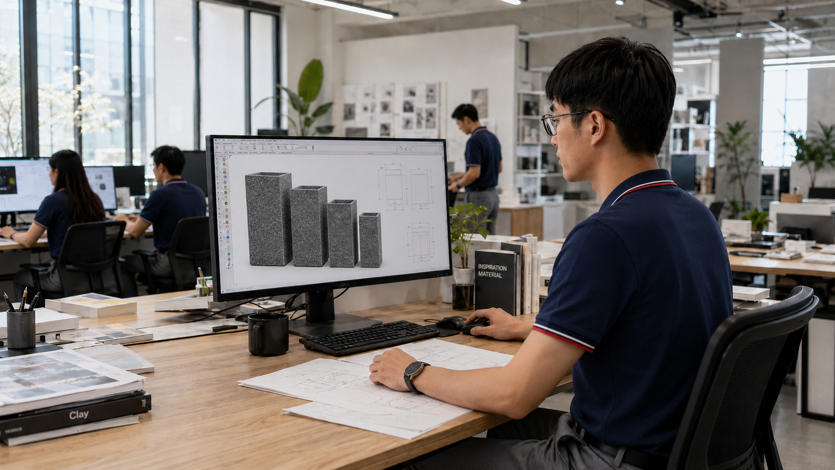 Fiber clay planter product design and development team