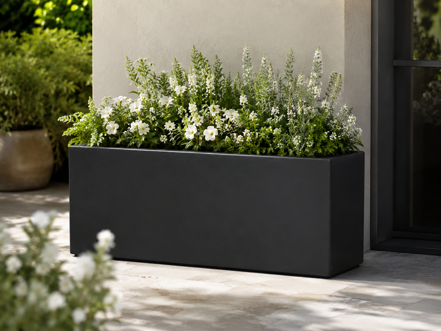 Rectangle Fiber Clay Planter Pots, Set of 3, Lightweight Outdoor Planters for Balcony, Patio and Terrace outdoor application view 1