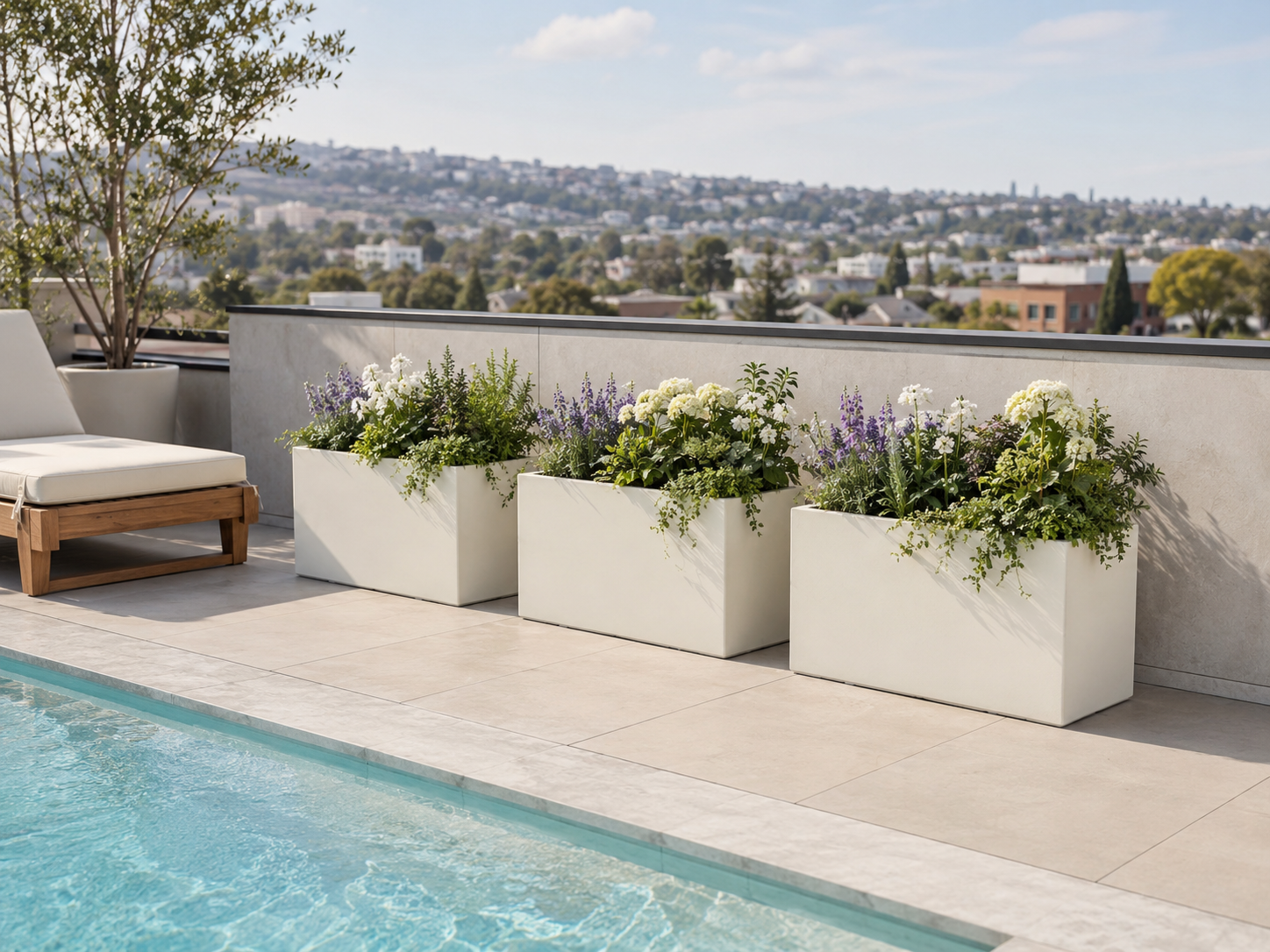 Rectangle Fiber Clay Planter Pots, Set of 3, Lightweight Outdoor Planters for Balcony, Patio and Terrace outdoor application view 2