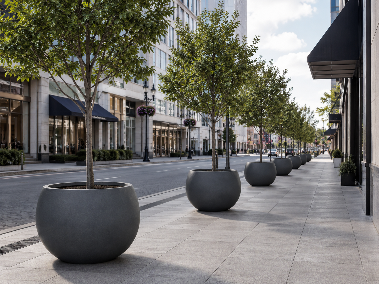 Large fiberclay planter pots for commercial outdoor buildings