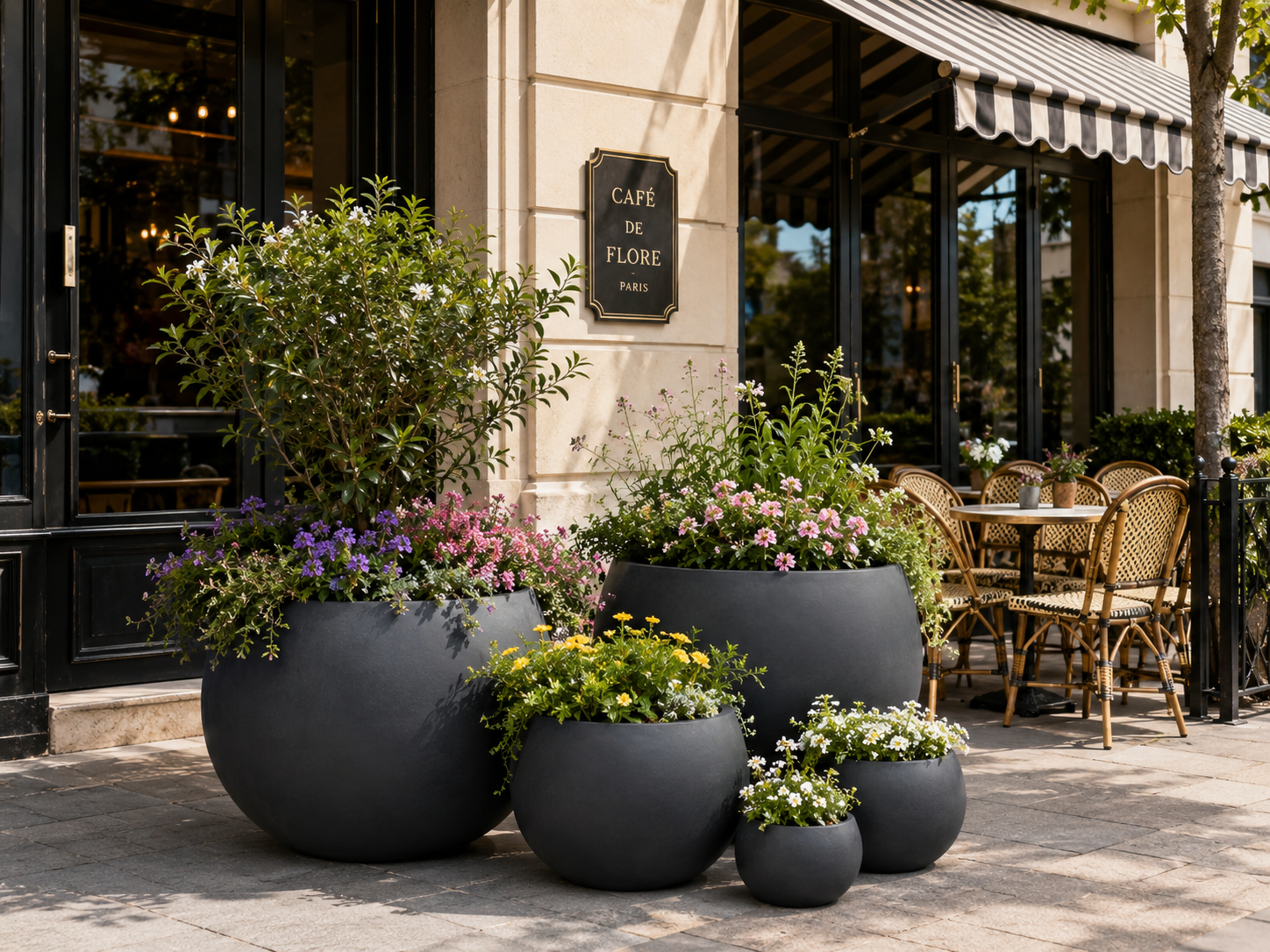 Smooth fiber clay planter pots for cafe terrace decoration
