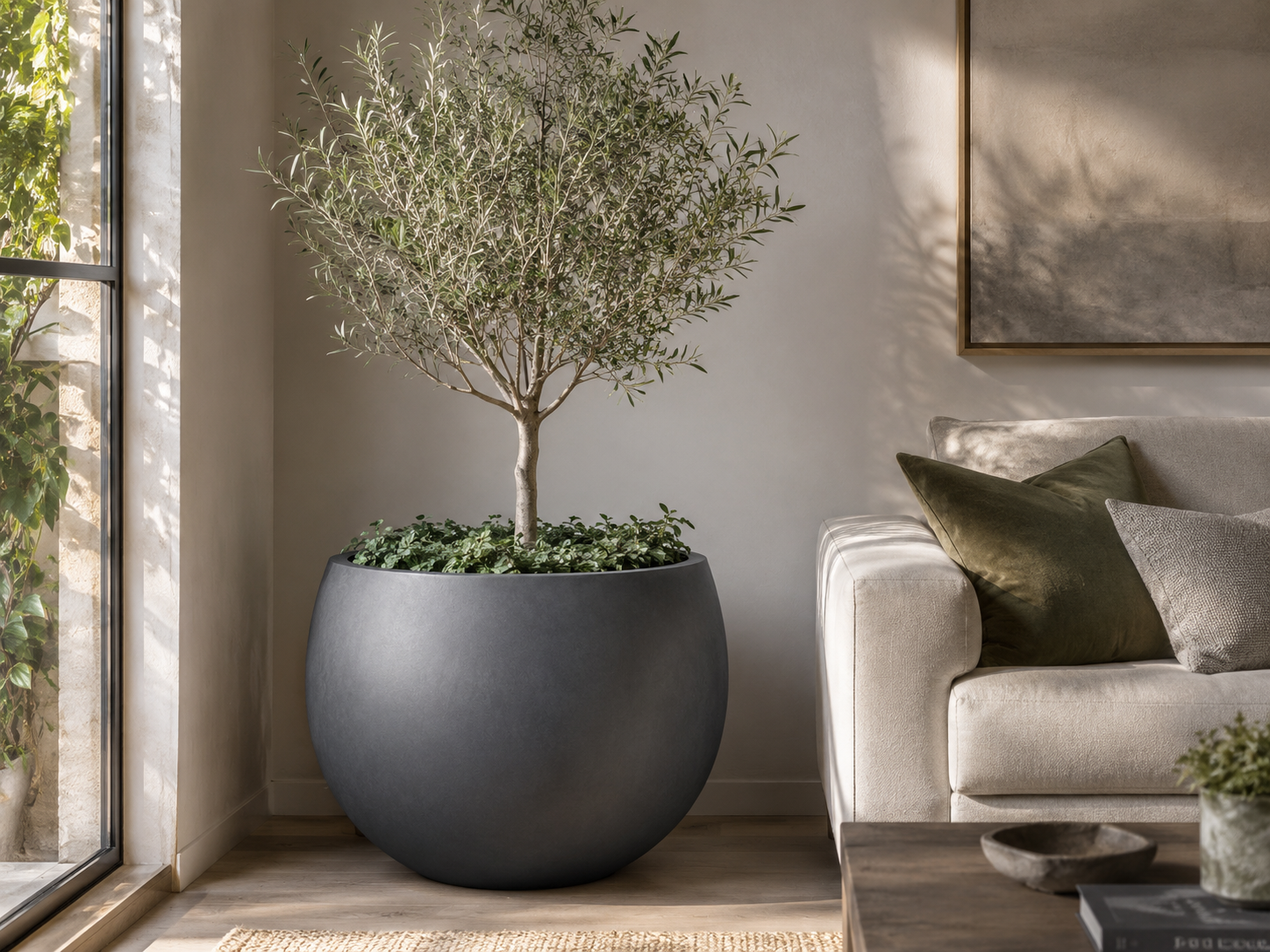 Smooth fiberclay planter pot for home interior application