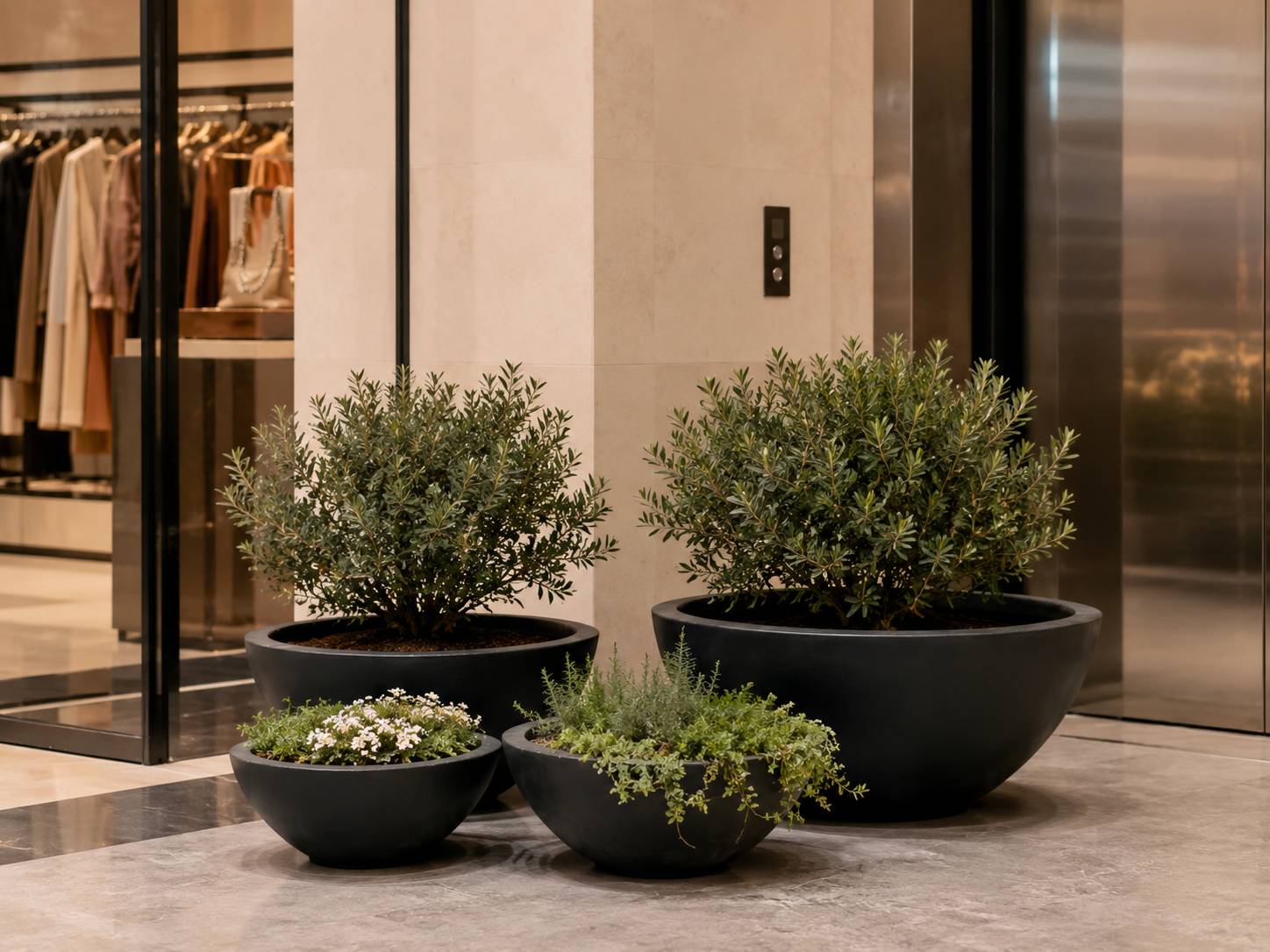 Smooth black fiber clay bowl planter pots for commercial interior