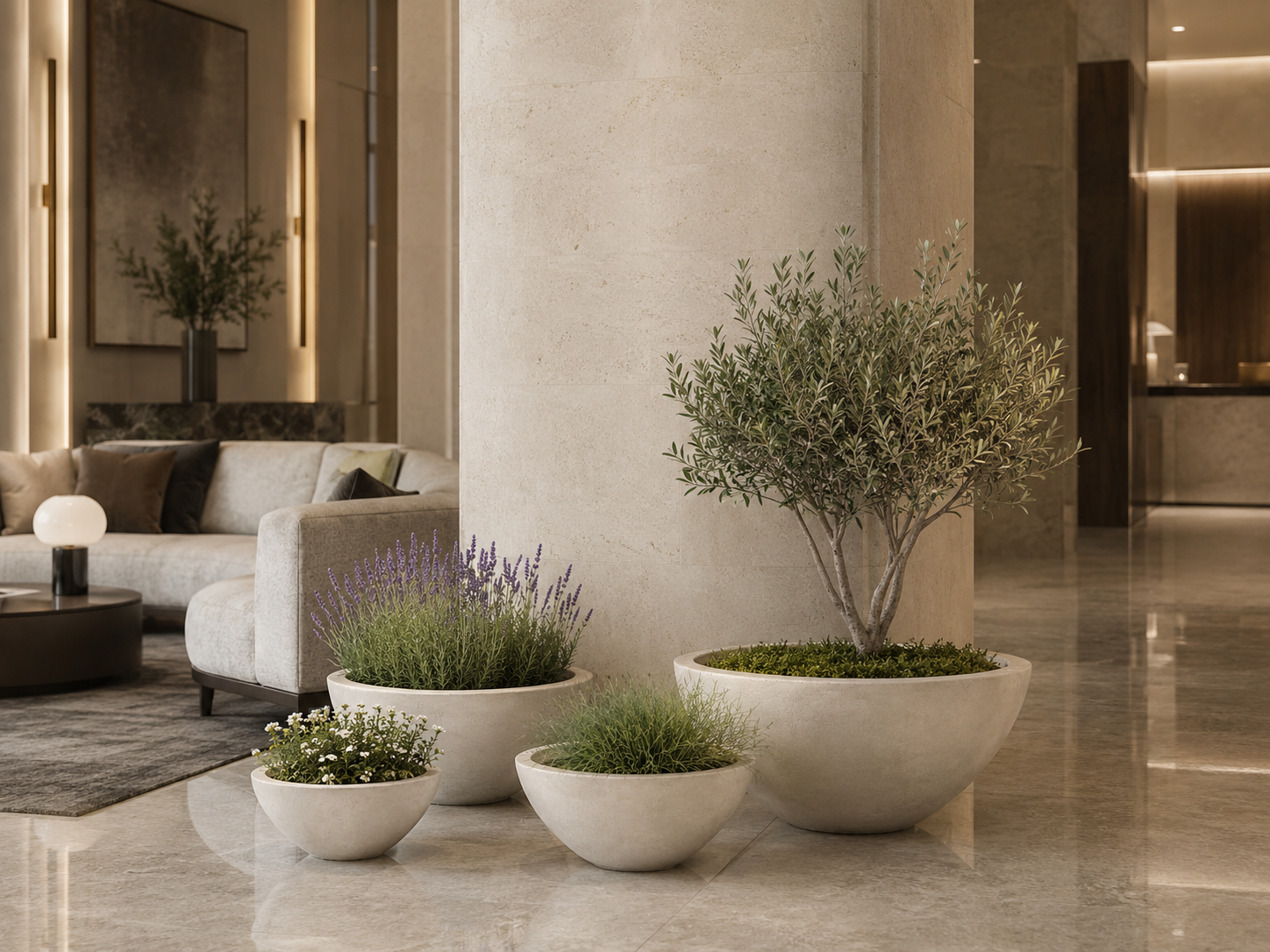 Smooth black fiber clay bowl planter pots for commercial interior