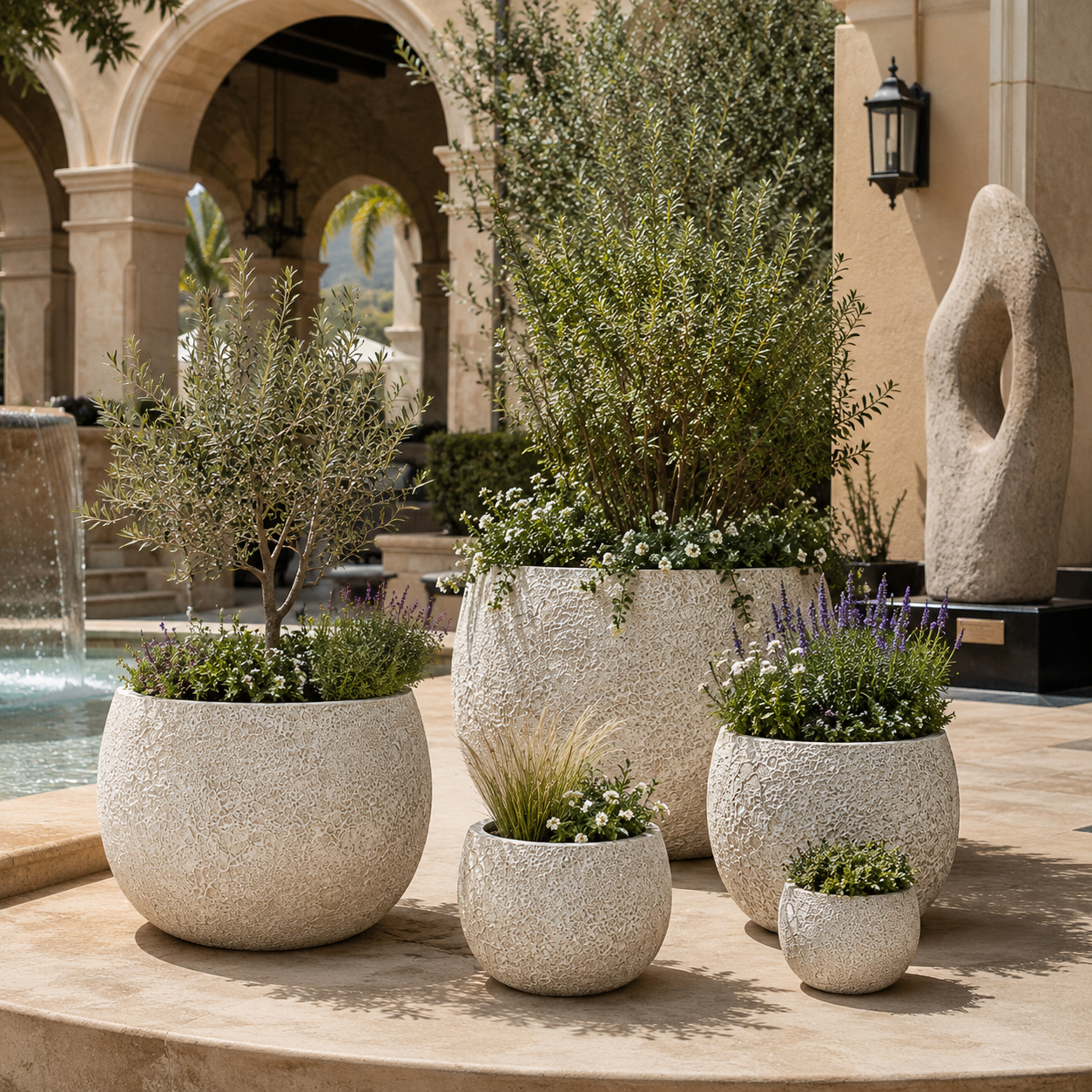 Volcano Desert fiber clay planter pots for garden pathway decoration