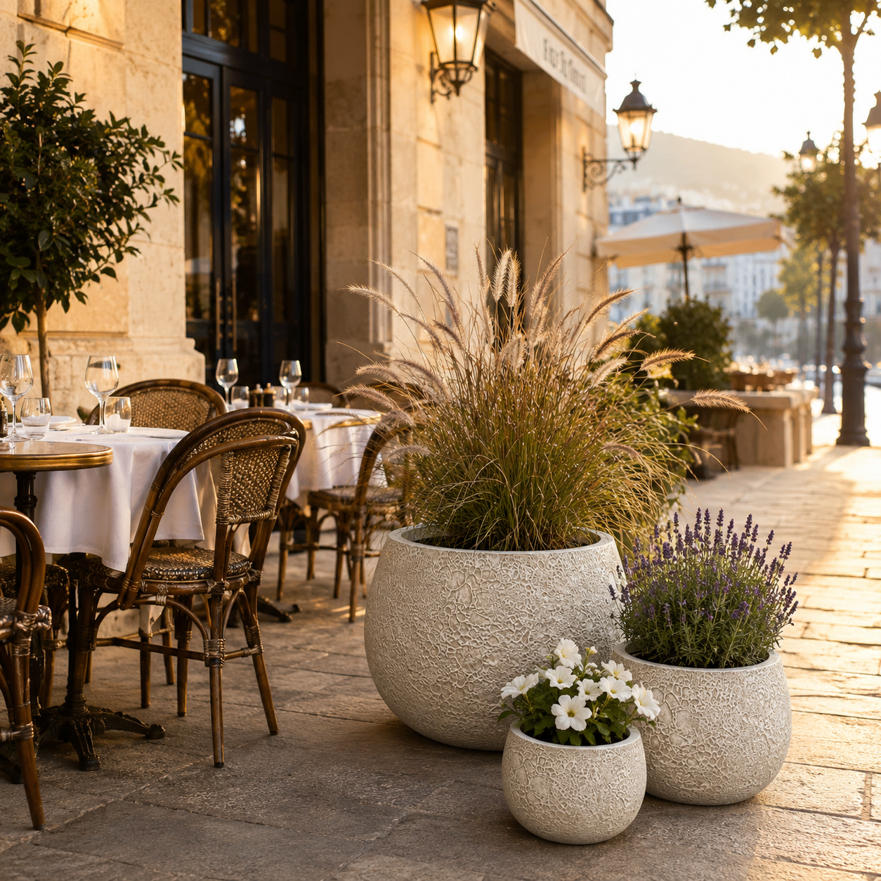 Volcano Desert fiber clay planter pots for rooftop terrace projects