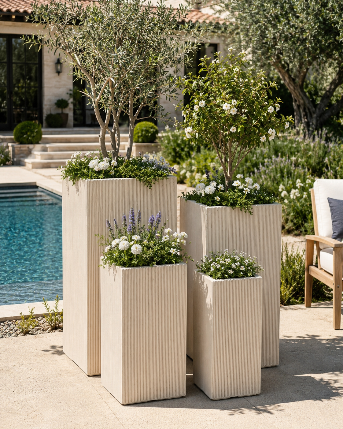 Line Desert tall square fiber clay planter pots for poolside garden
