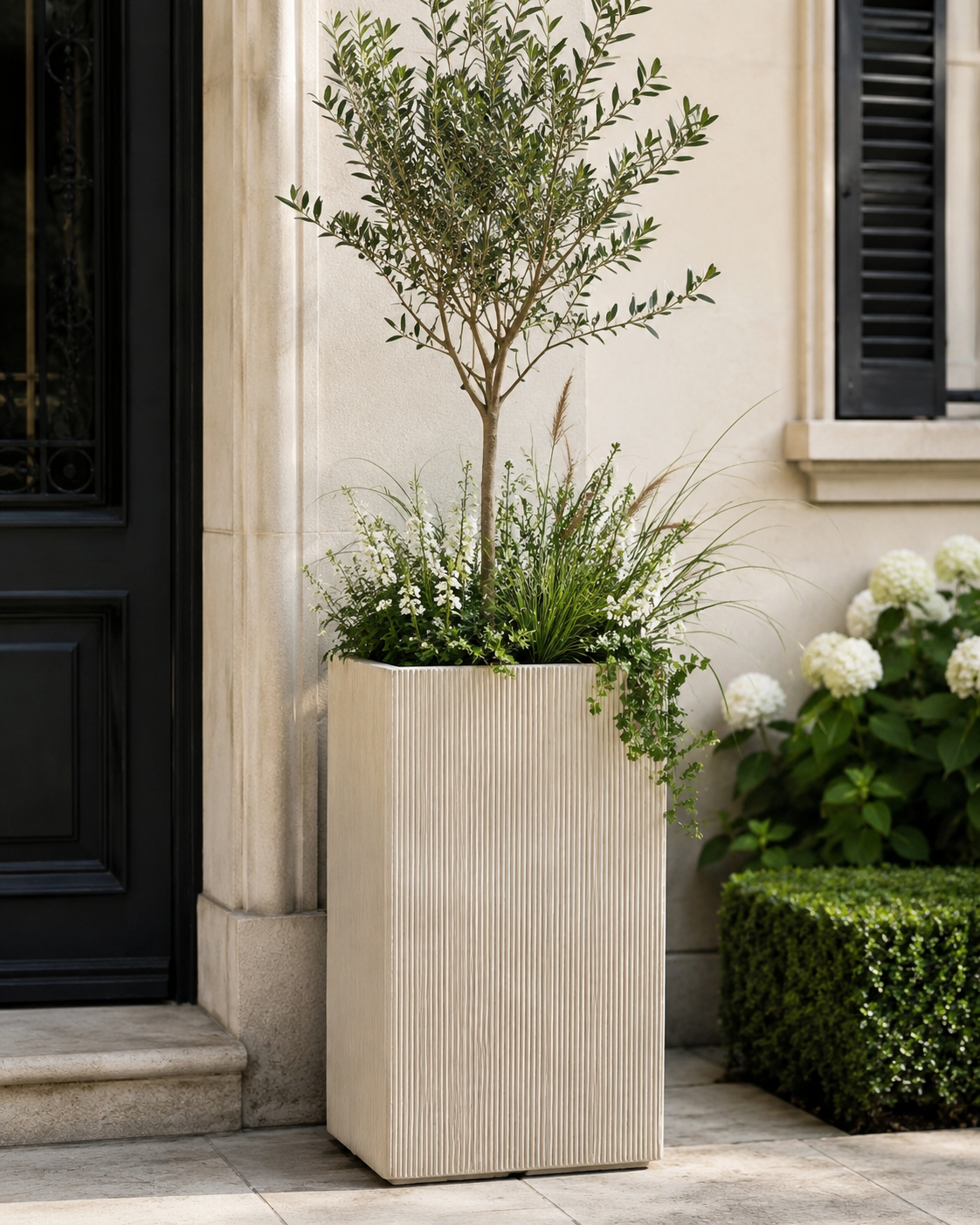 Line Desert tall square fiber clay planter pots for balcony decoration
