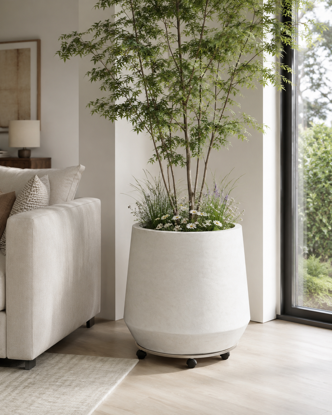 Black smooth fiber clay planter pot for indoor application