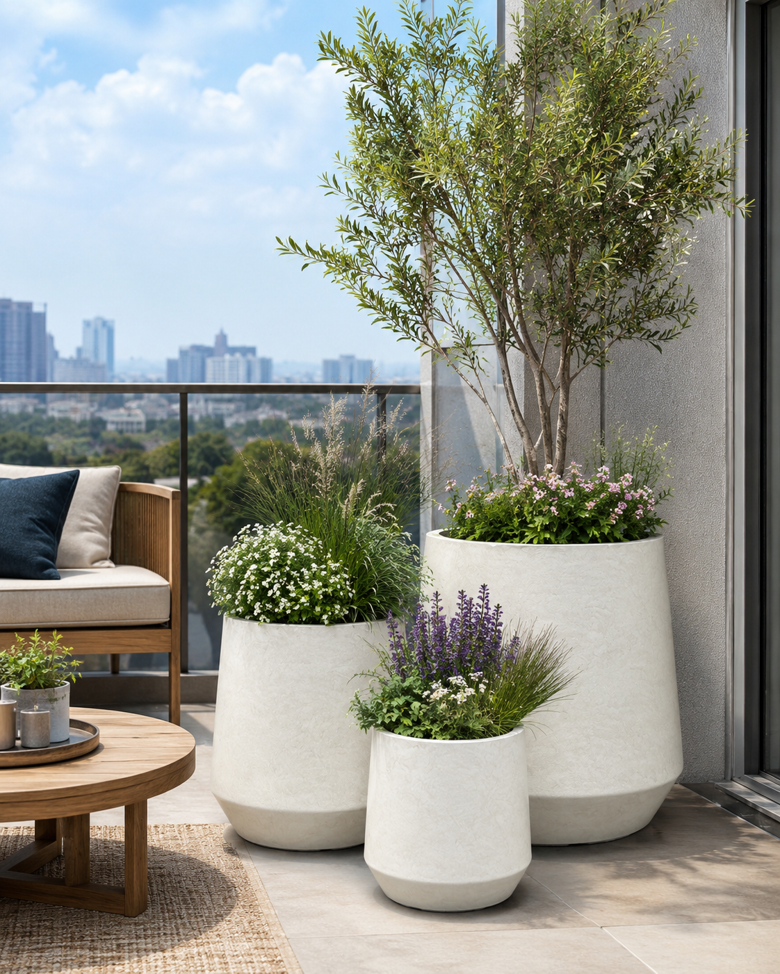 Wholesale outdoor black fibre clay planter pots for hotel corridor