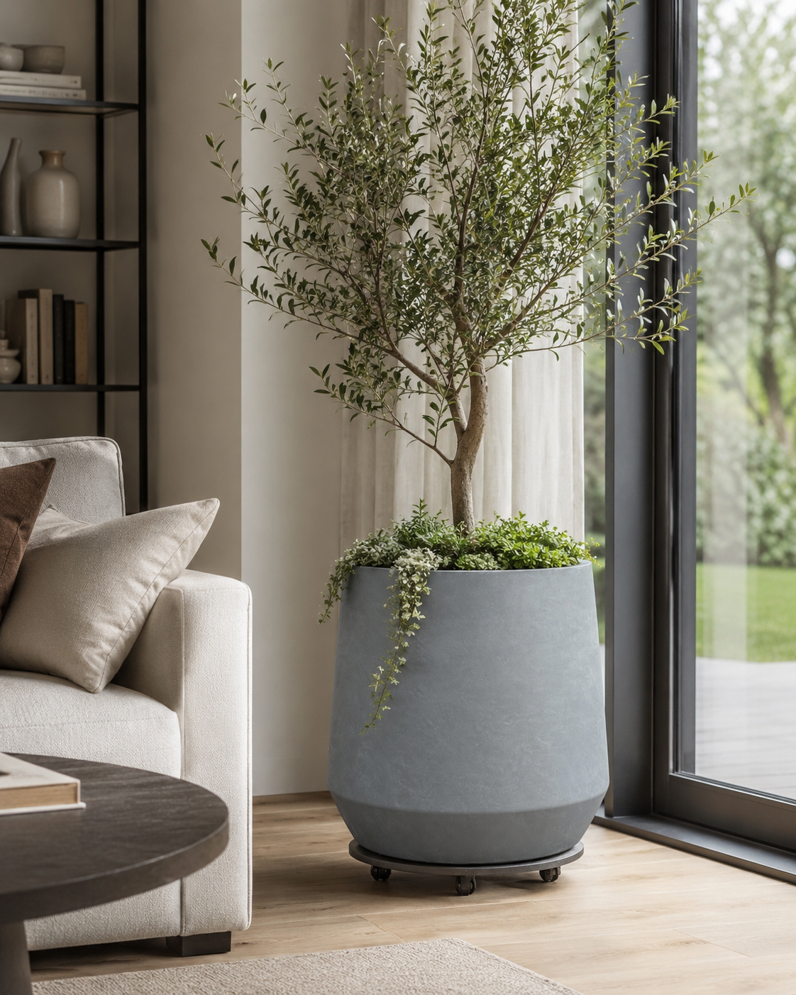 Black smooth fiber clay planter pot for indoor application