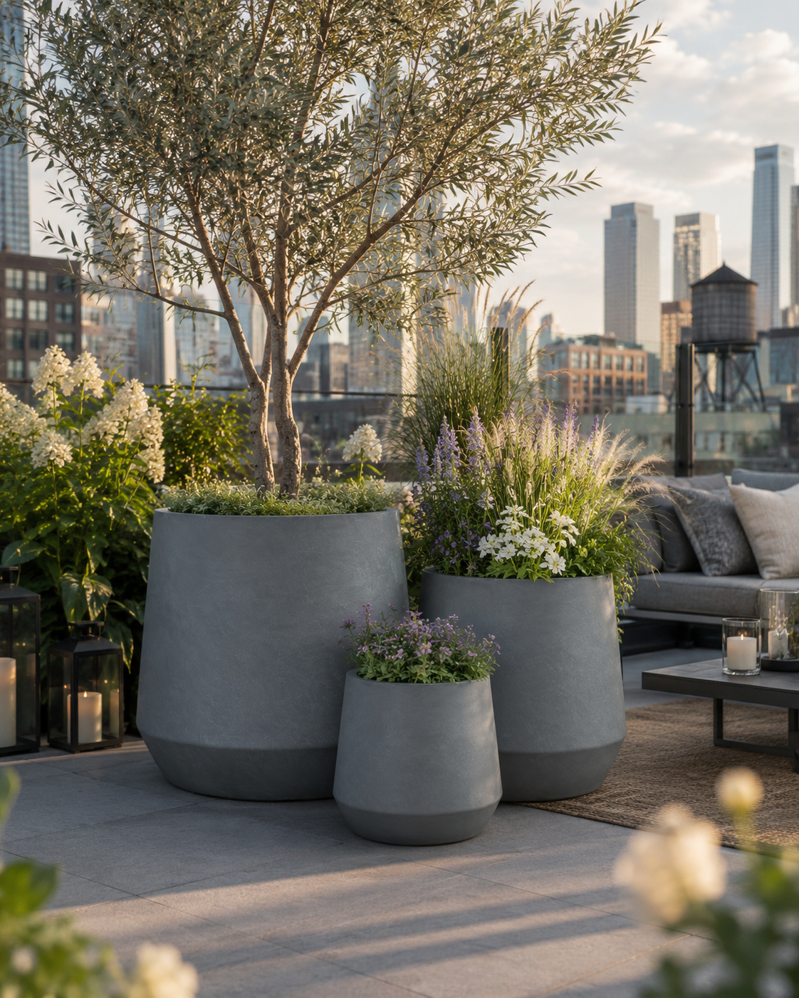 Wholesale outdoor black fibre clay planter pots for hotel corridor