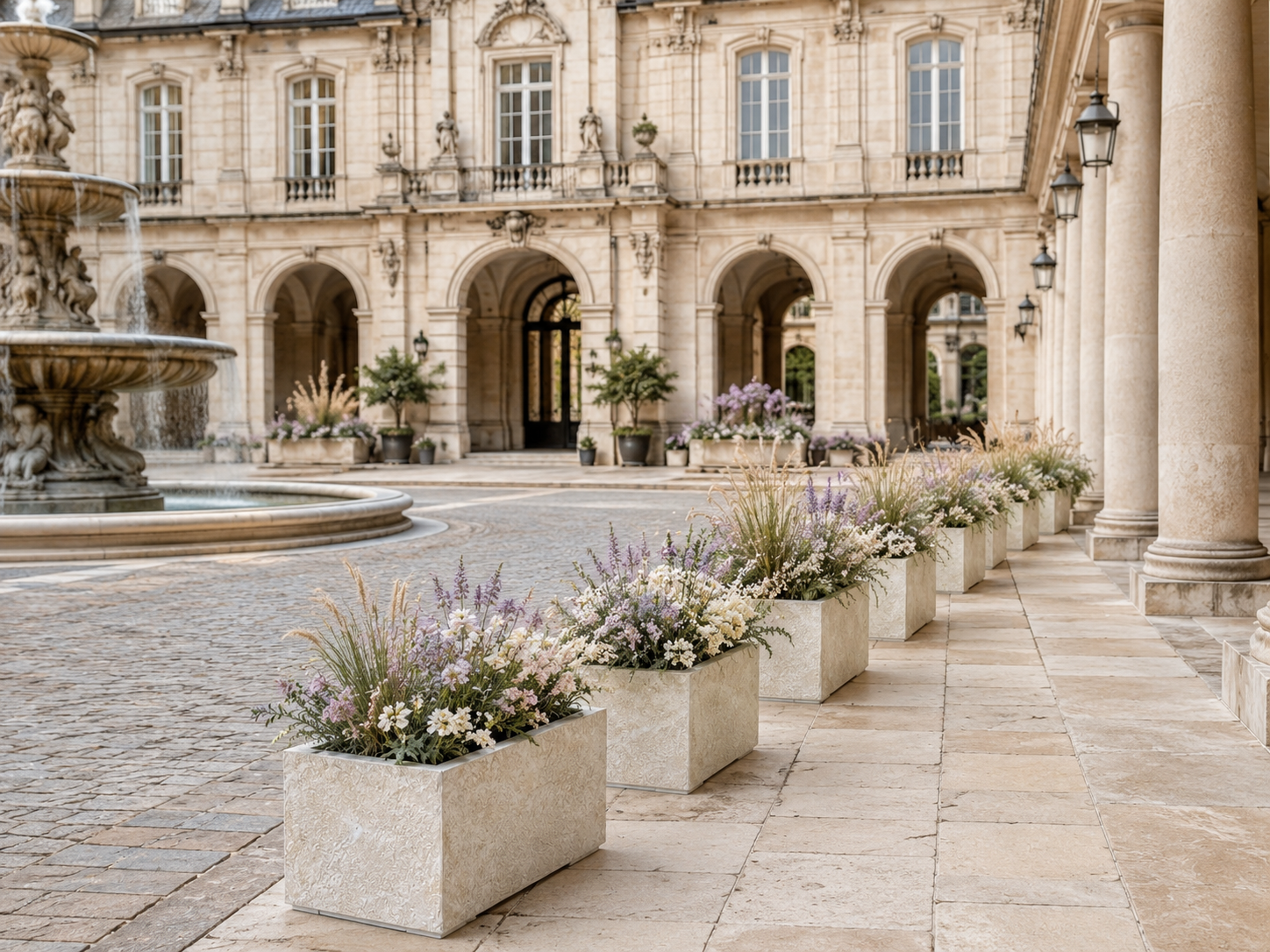 Texa beige natural stone texture fiber clay trough planter set