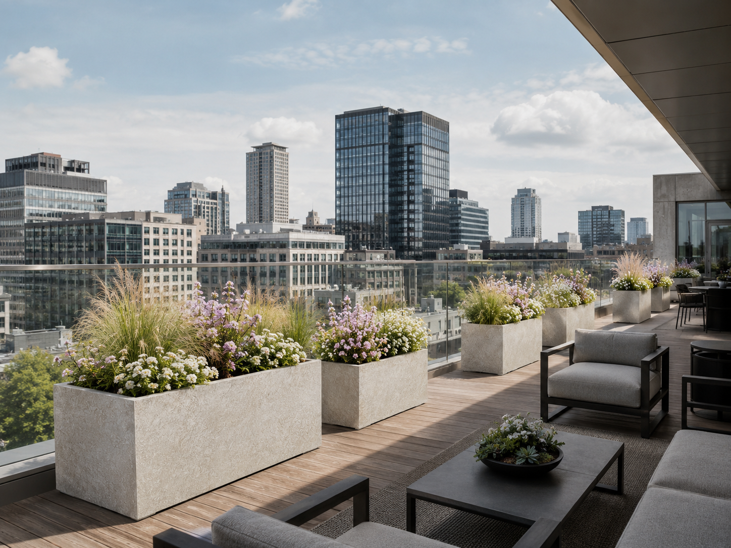 Texa beige rectangular fiberclay planter boxes for terrace