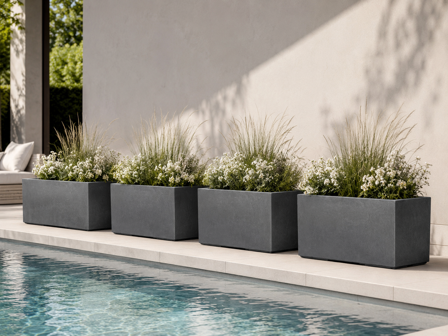 Rectangle Fiber Clay Planter Pots, Set of 3, Lightweight Outdoor Planters for Balcony, Patio and Terrace outdoor application view 1