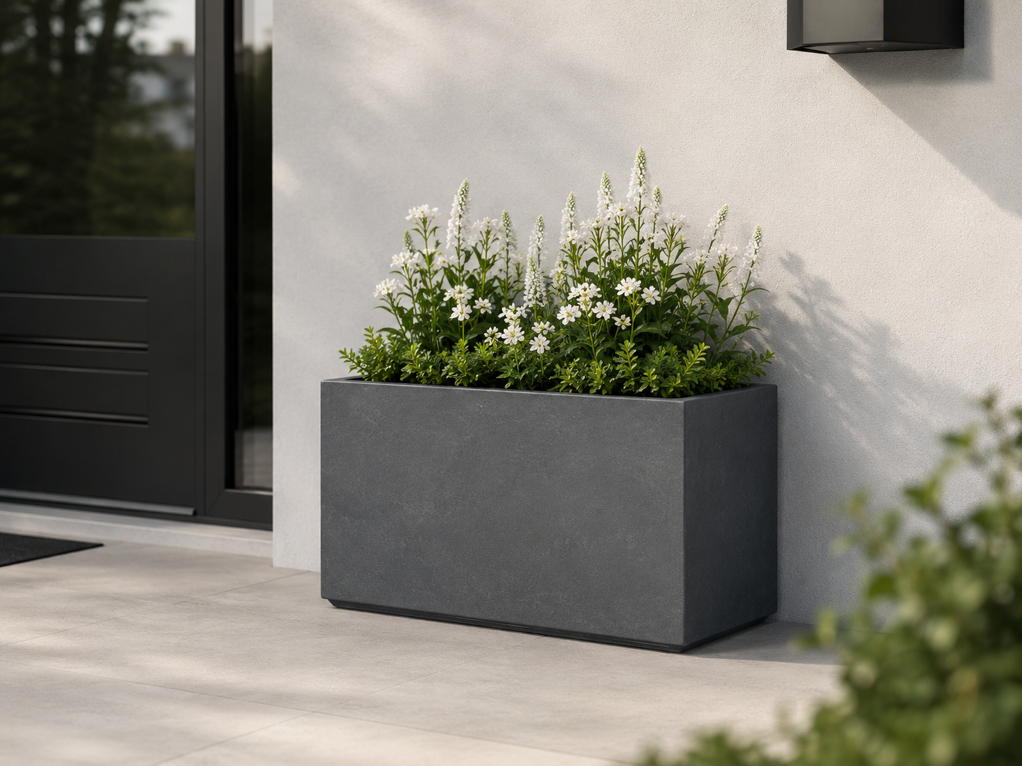 Rectangle Fiber Clay Planter Pots, Set of 3, Lightweight Outdoor Planters for Balcony, Patio and Terrace outdoor application view 2