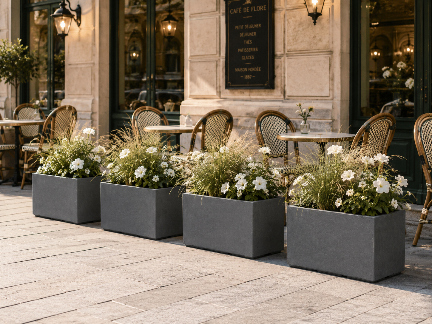 Rectangle Fiber Clay Planter Pots, Set of 3, Lightweight Outdoor Planters for Balcony, Patio and Terrace outdoor application view 3