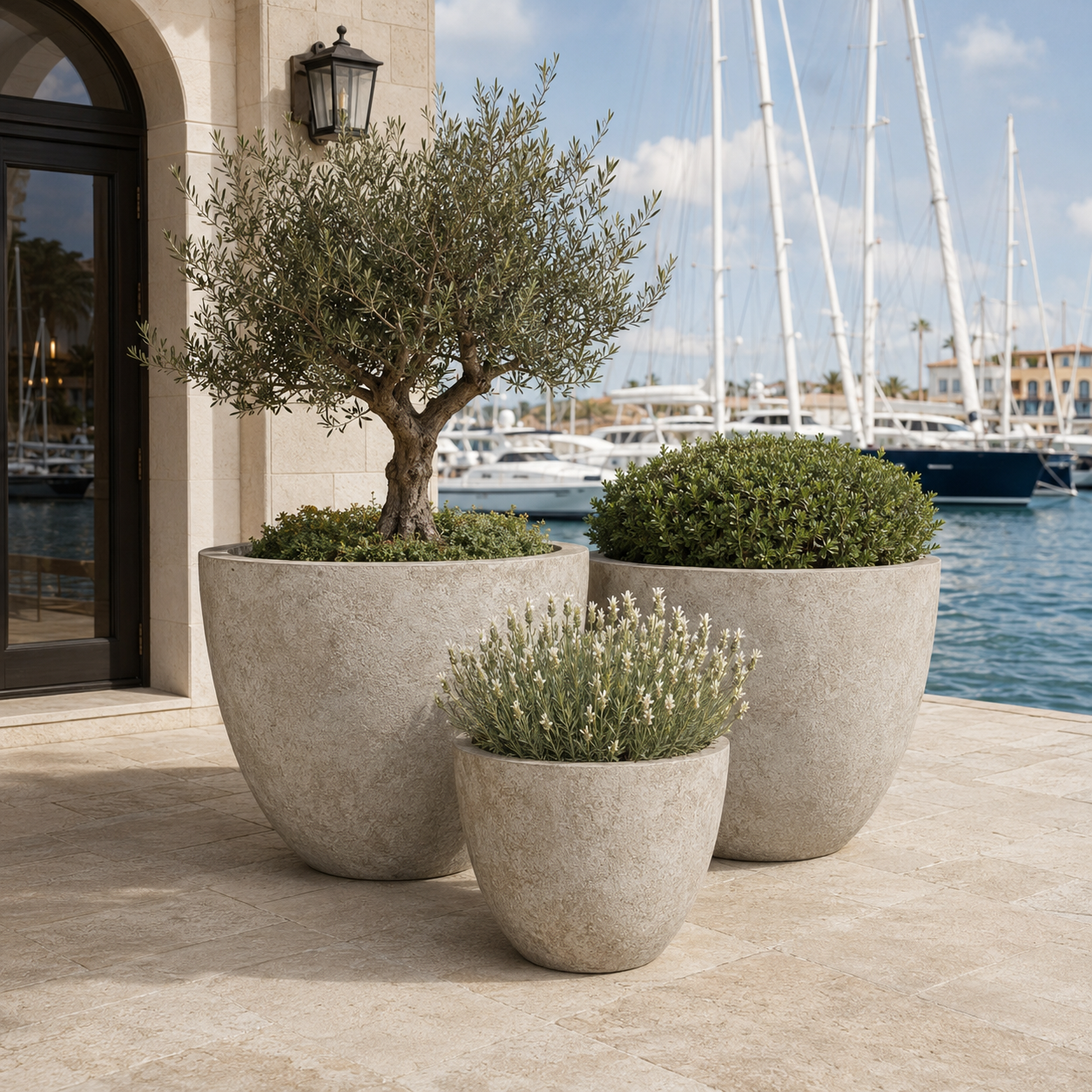 Wholesale large outdoor fibre clay pots set of six for seaside terrace landscaping