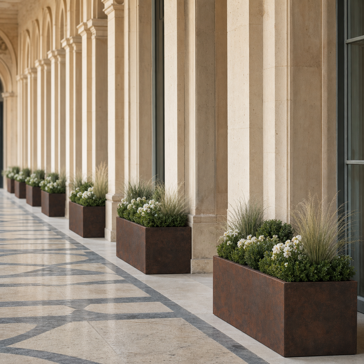 Rectangle Fiber Clay Planter Pots, Set of 3, Lightweight Outdoor Planters for Balcony, Patio and Terrace outdoor application view 3