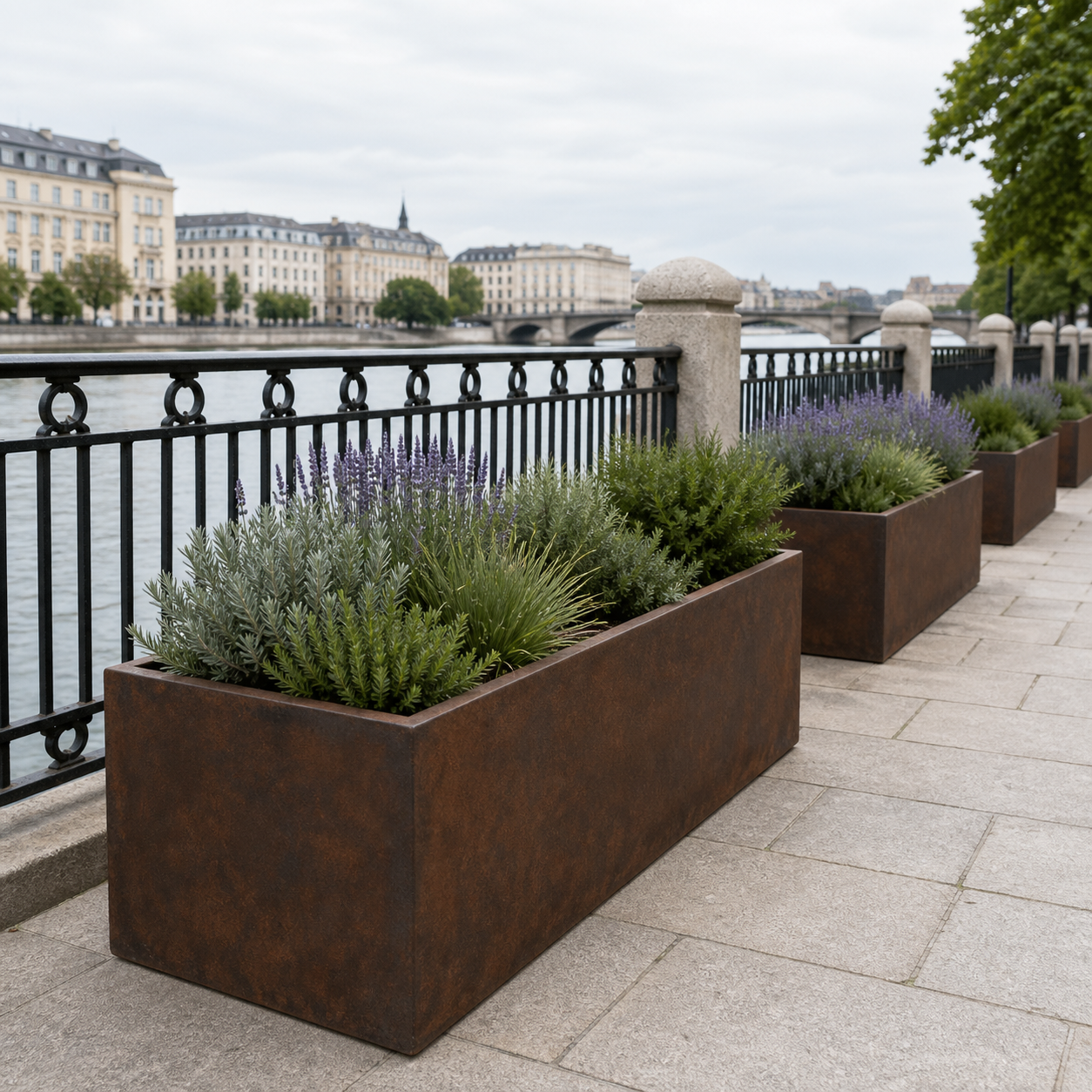 Rectangle Fiber Clay Planter Pots, Set of 3, Lightweight Outdoor Planters for Balcony, Patio and Terrace outdoor application view 2