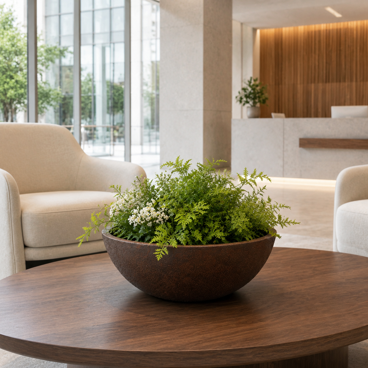 Smooth black fiber clay bowl planter pots for commercial interior