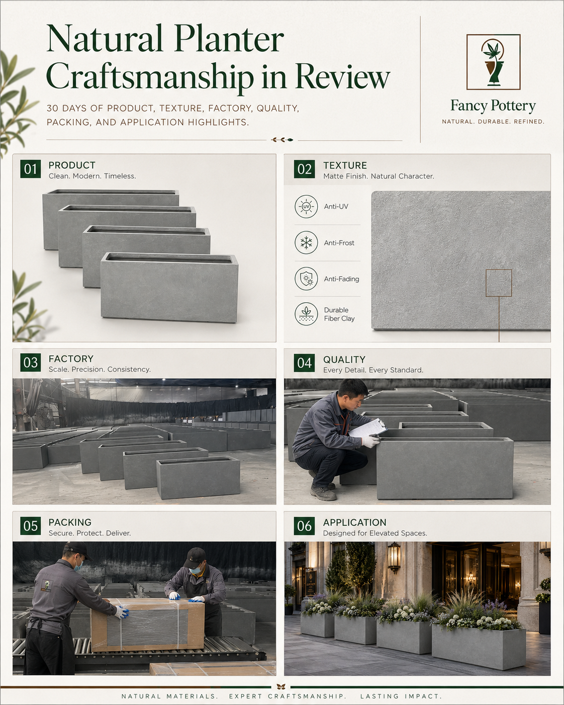 Natural planter craftsmanship review for <a href=https://www.gardenasian.com/products.html target='_blank'>fiber clay planter pots</a>, texture, factory, quality, packing and application