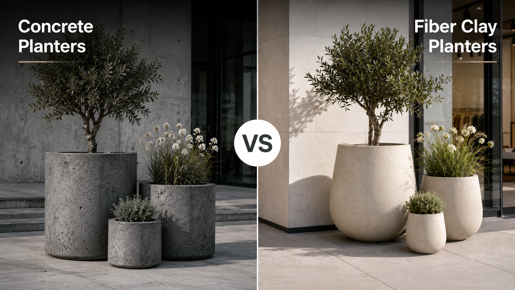 Fiber clay planters compared with concrete planters for outdoor projects