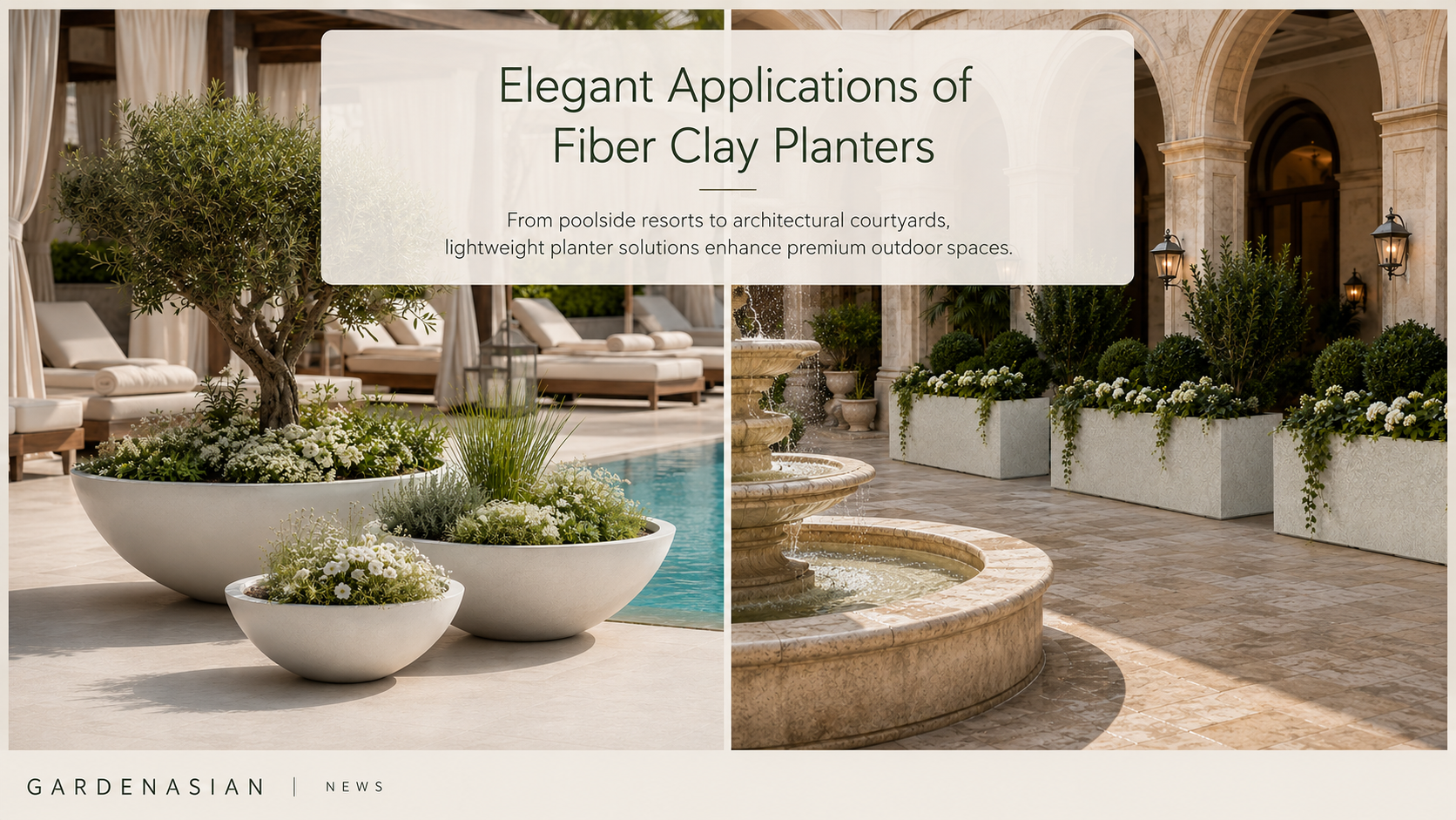 Large fiber clay planter pots used in commercial landscaping projects