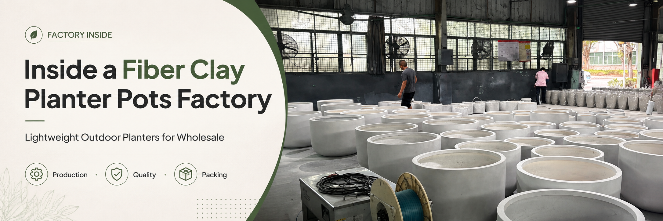 Fiber clay planter pots factory in China with large outdoor planters in production