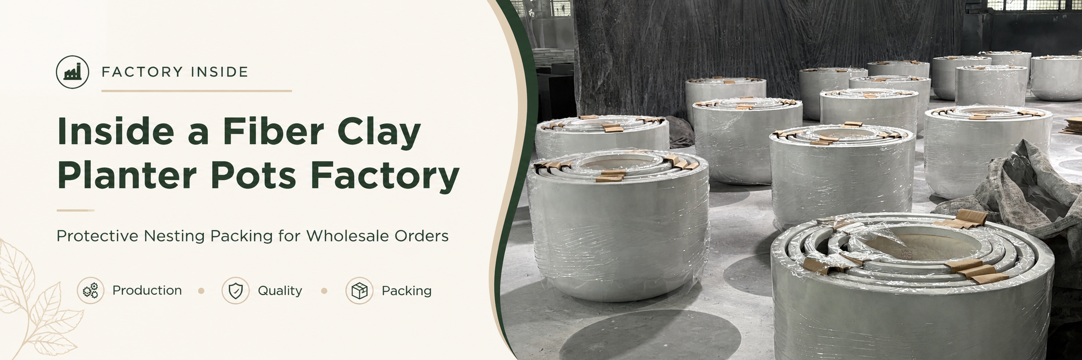 Fiber clay planters nesting and protective packing for container shipment