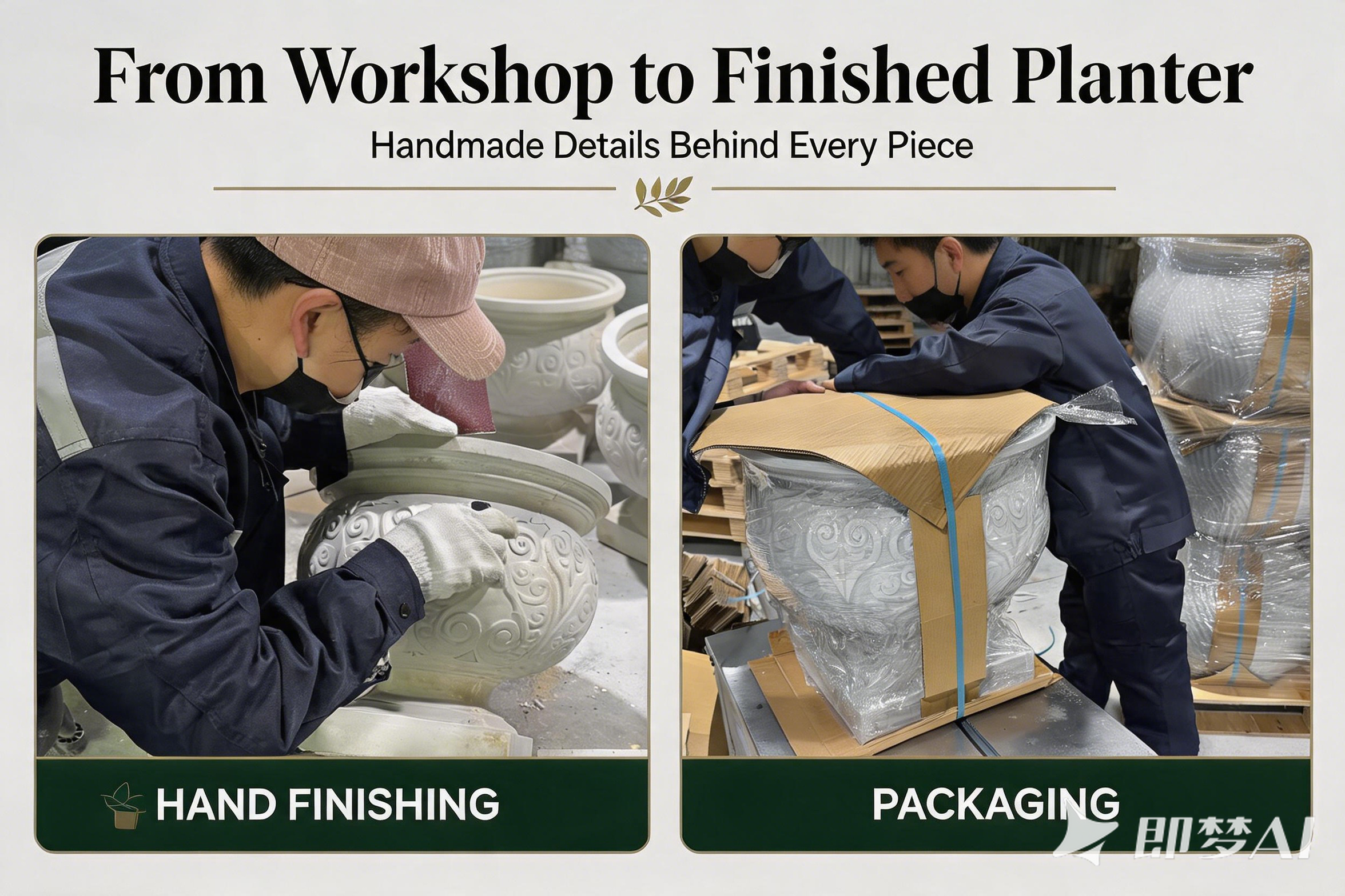 Handmade fiber clay planter production process in factory