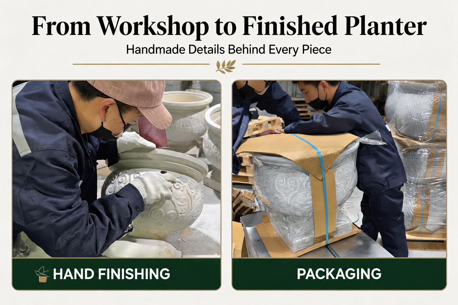 Handmade fiber clay planter production process in factory