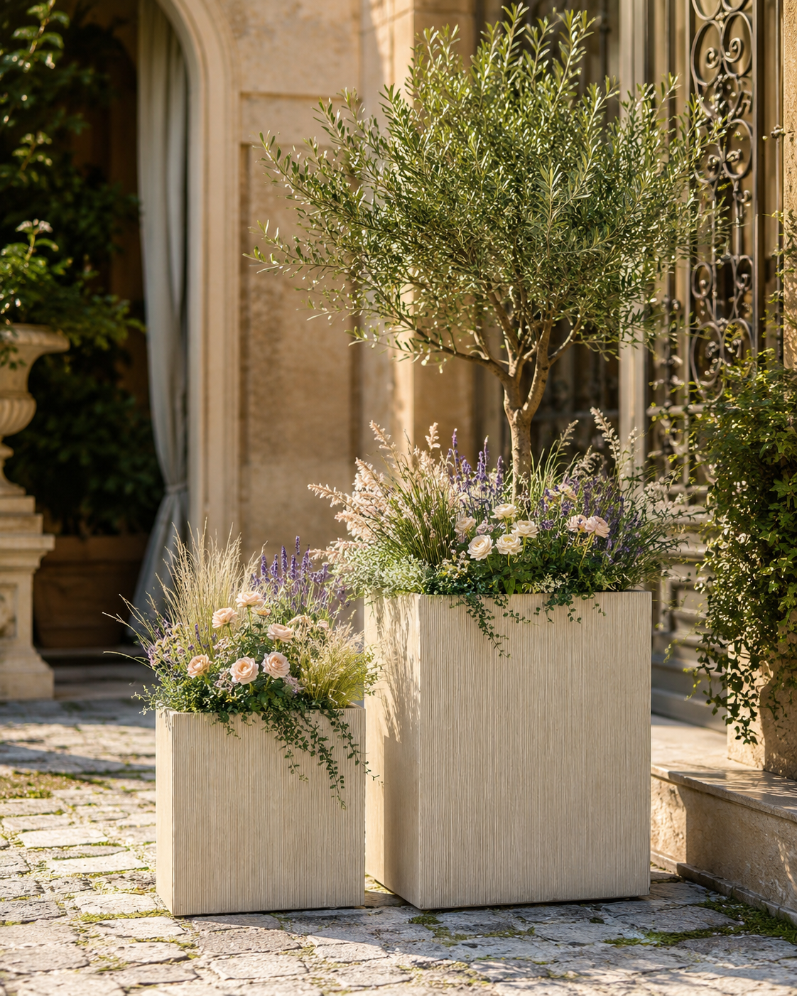 Line Desert ribbed rectangular fiber clay planters for outdoor patio decoration