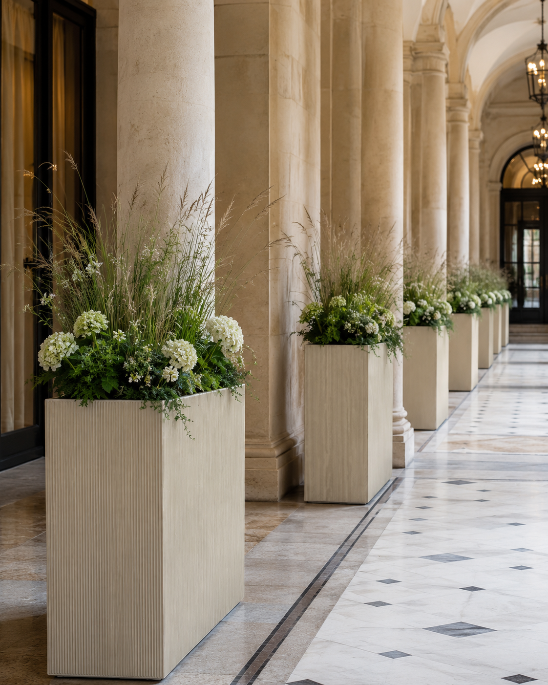 Line Desert ribbed rectangular fiber clay planters for hotel corridor landscaping
