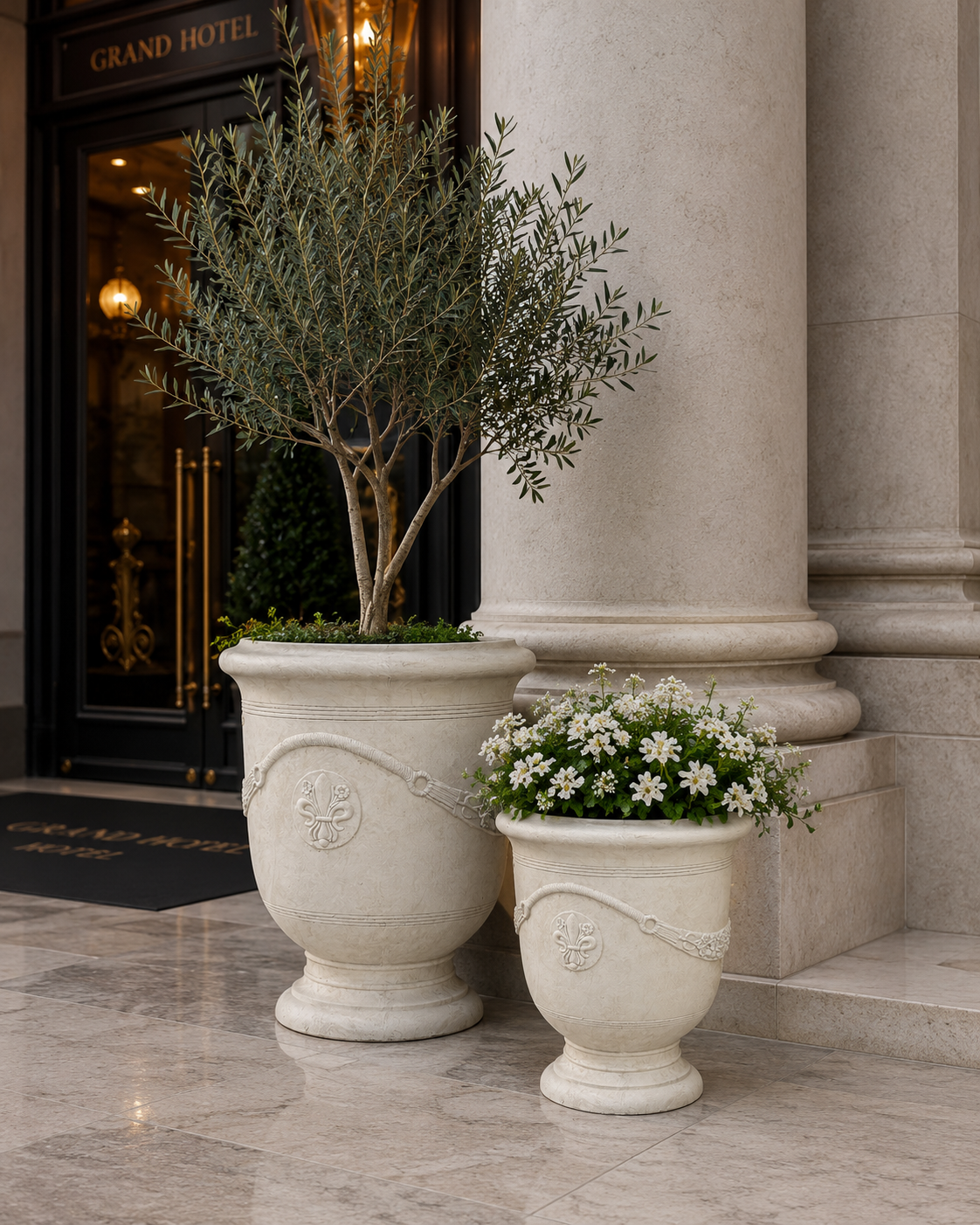 Classic fiber clay urn planter set for villa entry landscape