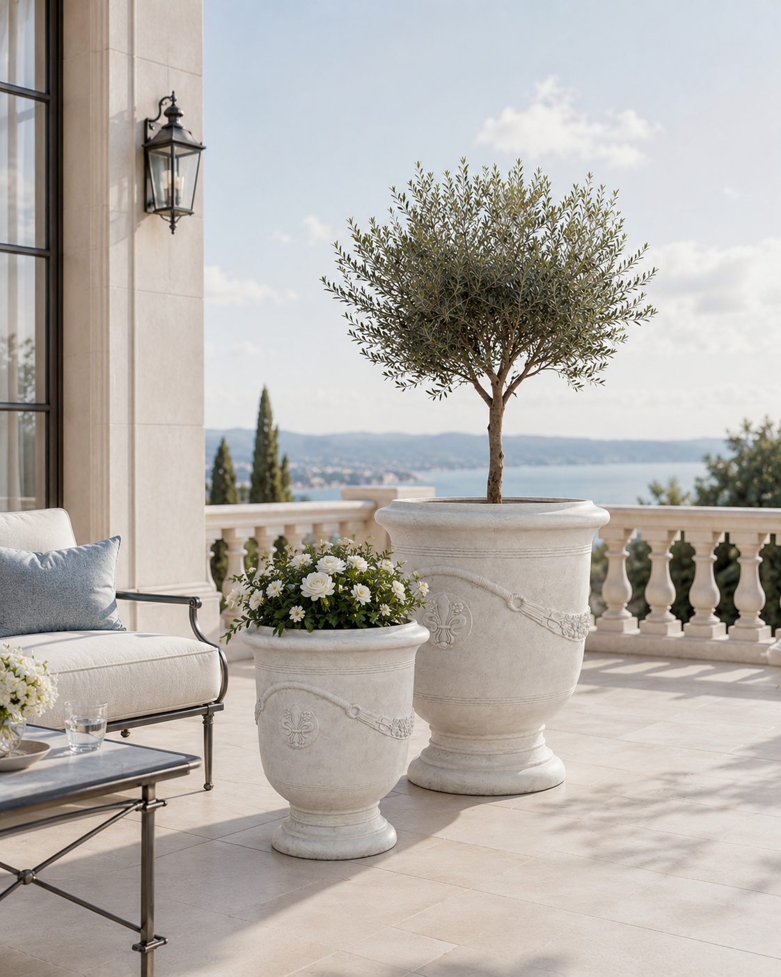 Wholesale fiber clay urn planter pots for terrace landscape