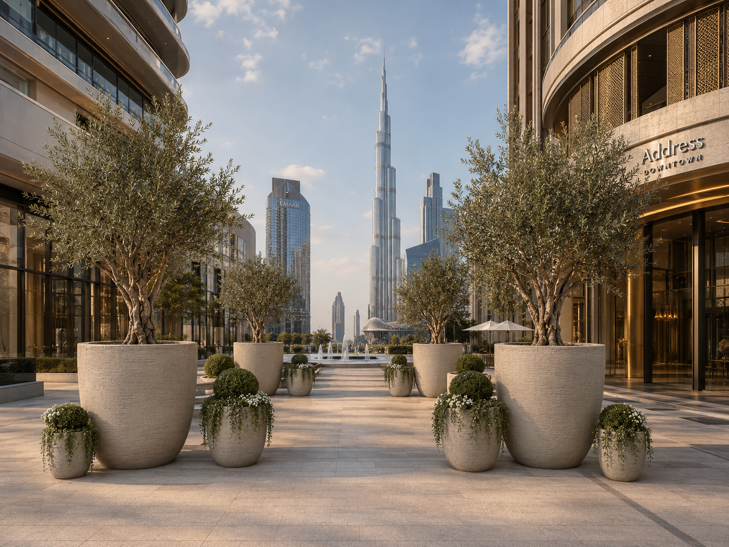 Outdoor fiberclay pots for commercial street landscape