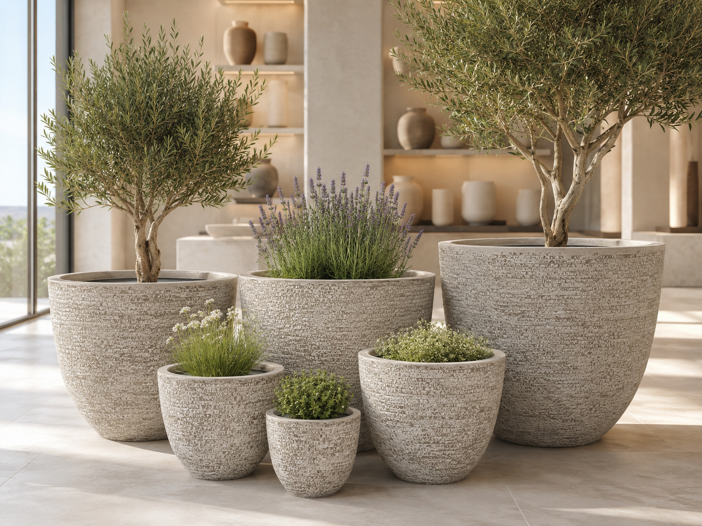 Tropic beige large outdoor fiber clay planter pots for indoor living room display