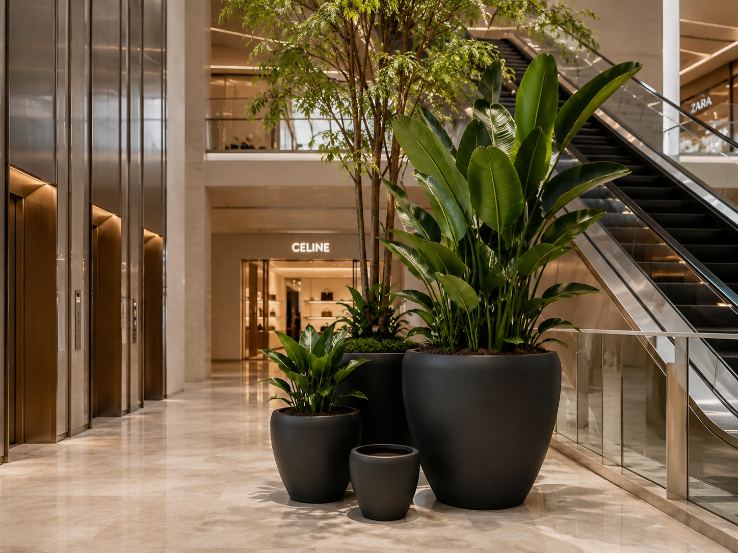 Wholesale black fiber clay planter pots for shopping mall indoor landscape projects