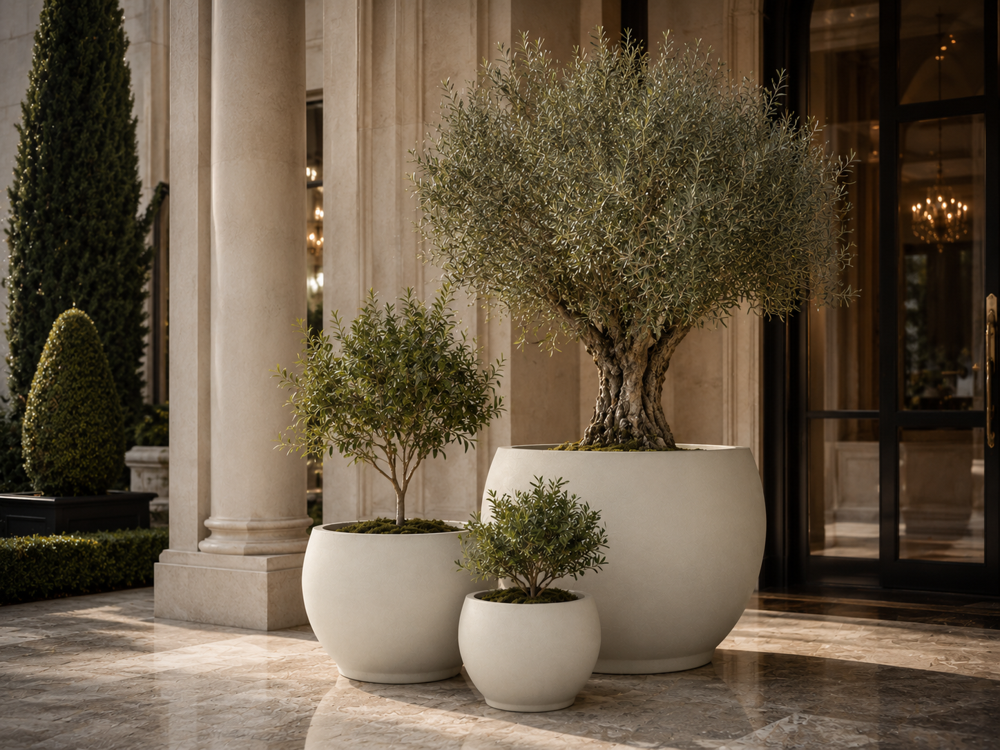 Wholesale smooth white fiber clay pot for villa entry