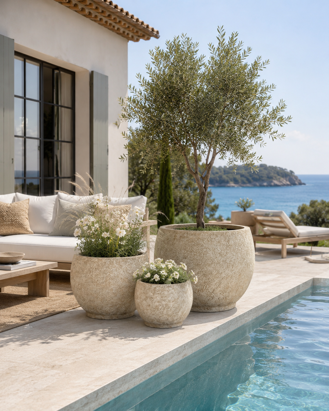 Texa Desert outdoor large fibre clay planter pot for pool terrace