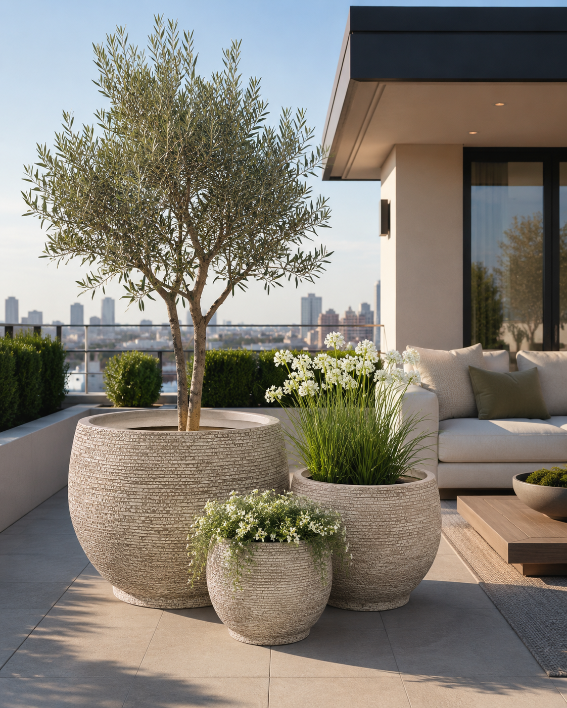 Tropic Desert outdoor large fibre clay planter pot for rooftop garden